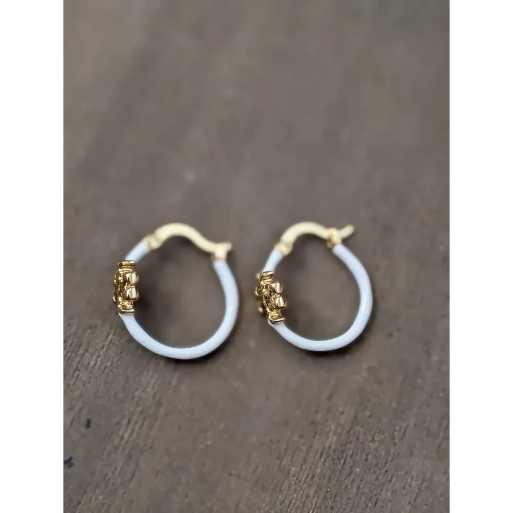 TORY BURCH White Eleanor Hoop Earrings